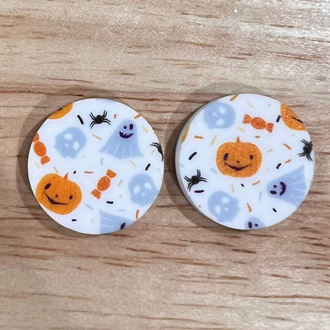 UV Printed 20mm Acrylic Halloween White Ghosts and Pumpkins Large Print Stud Blanks