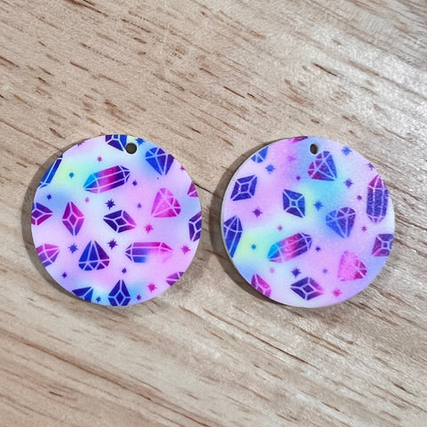 UV Printed Acrylic Crystal Gems Print Round Dangle Blanks with hole