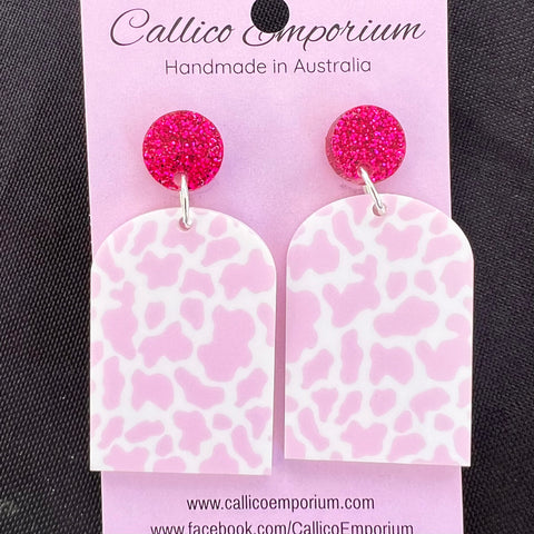 Light Pink Cow Print - UV Printed Arch Stud Dangles