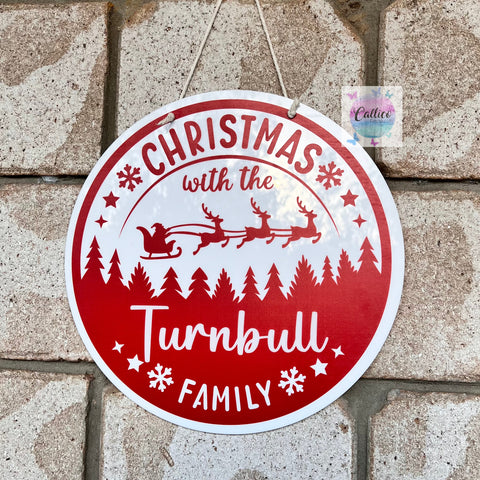 Christmas with the “Name” Family Door Hanger Sign